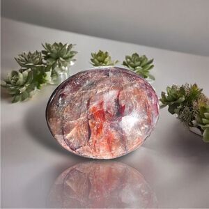 Fire Quartz Crystal Large Palmstone with‎ Rainbow Flash